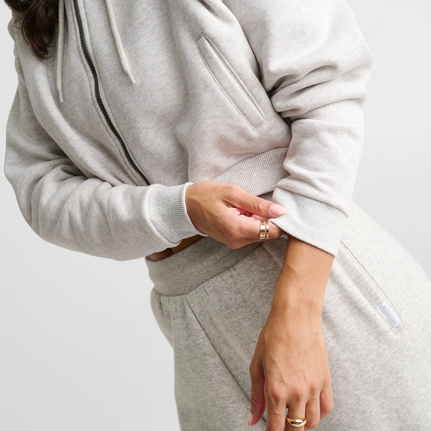 Women's DAILYSZN Fleece Cropped Full-Zip Hoodie - Light Grey Marl