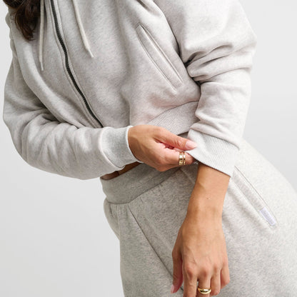 Women's DAILYSZN Fleece Cropped Full-Zip Hoodie - Light Grey Marl