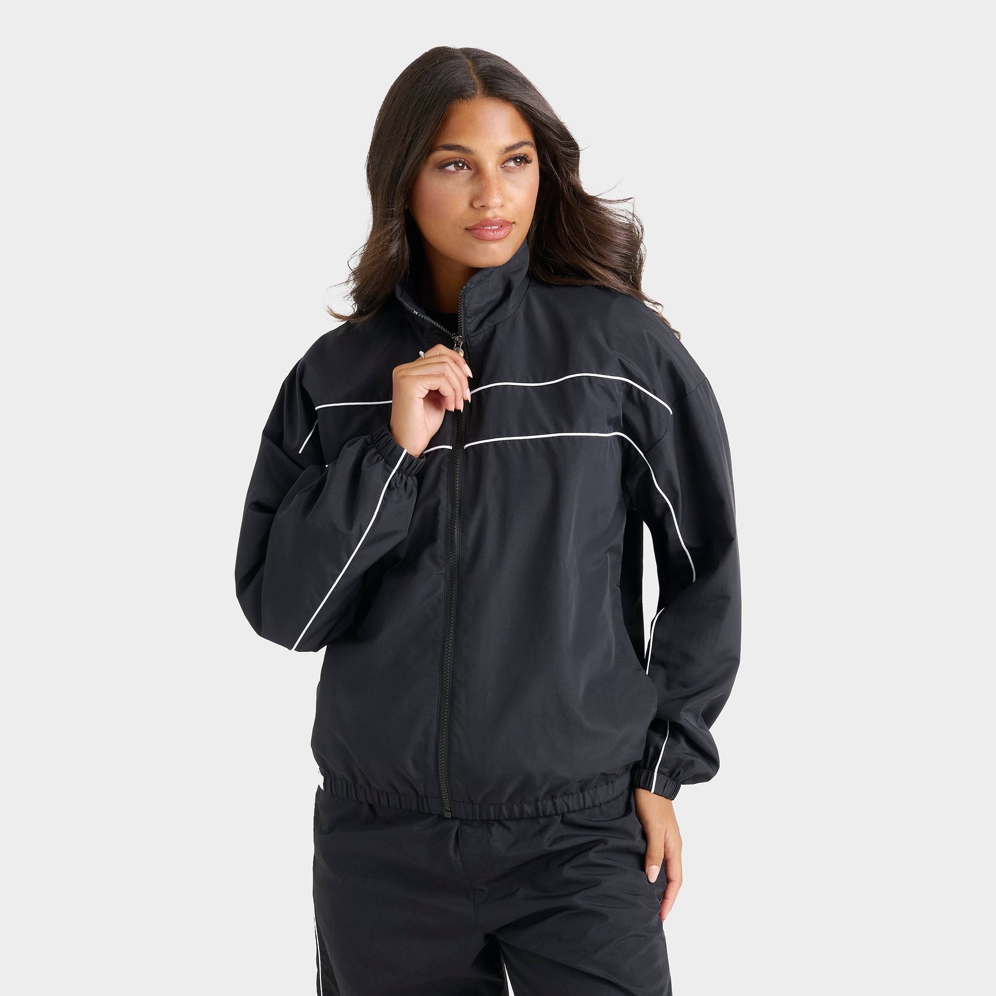 Women's DAILYSZN Weather-Resistant Piped Woven Full-Zip Jacket - Black/White