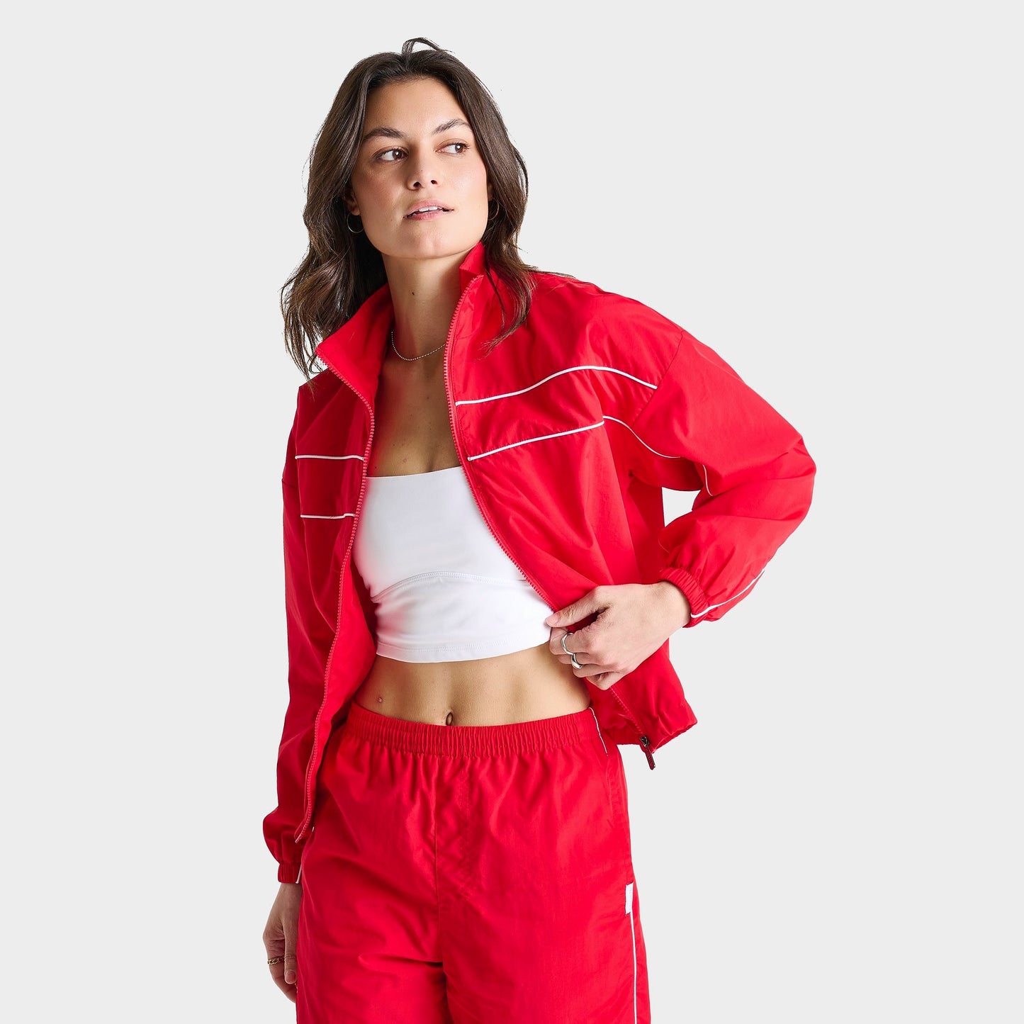 Women's DAILYSZN Weather-Resistant Piped Woven Full-Zip Jacket - True Red