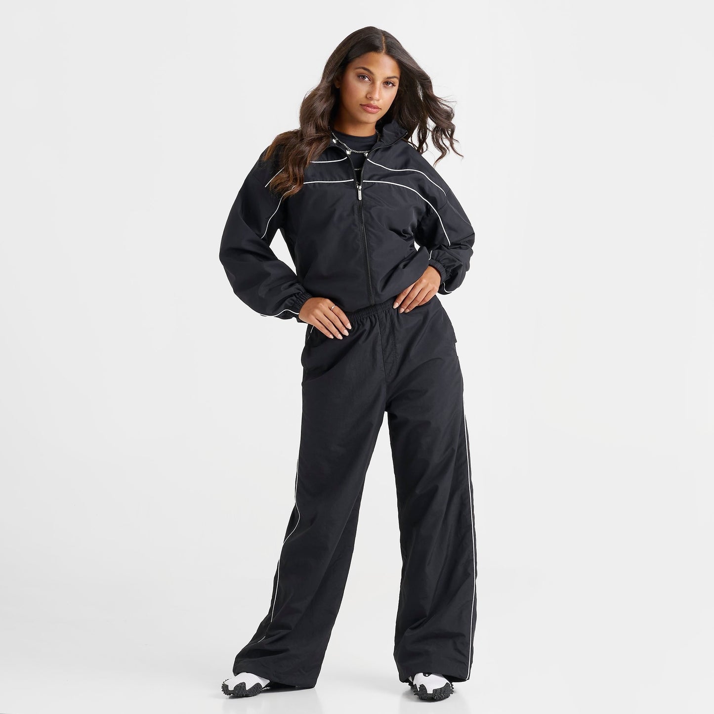 Women's DAILYSZN Weather-Resistant Piped Woven Pants - Black/White