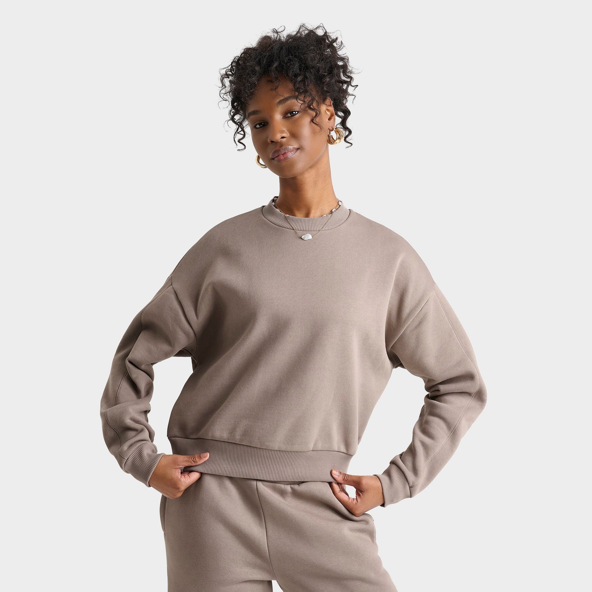 Women's DAILYSZN Boxy Fleece Crewneck Sweatshirt - Mushroom Taupe