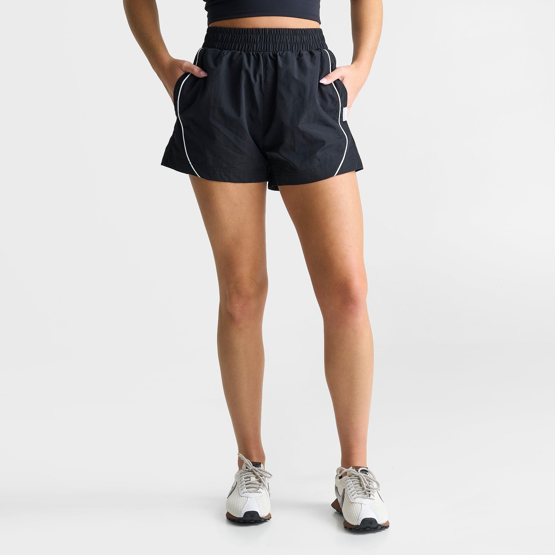 Women's DAILYSZN Weather-Resistant Piped Woven Shorts - Black/White