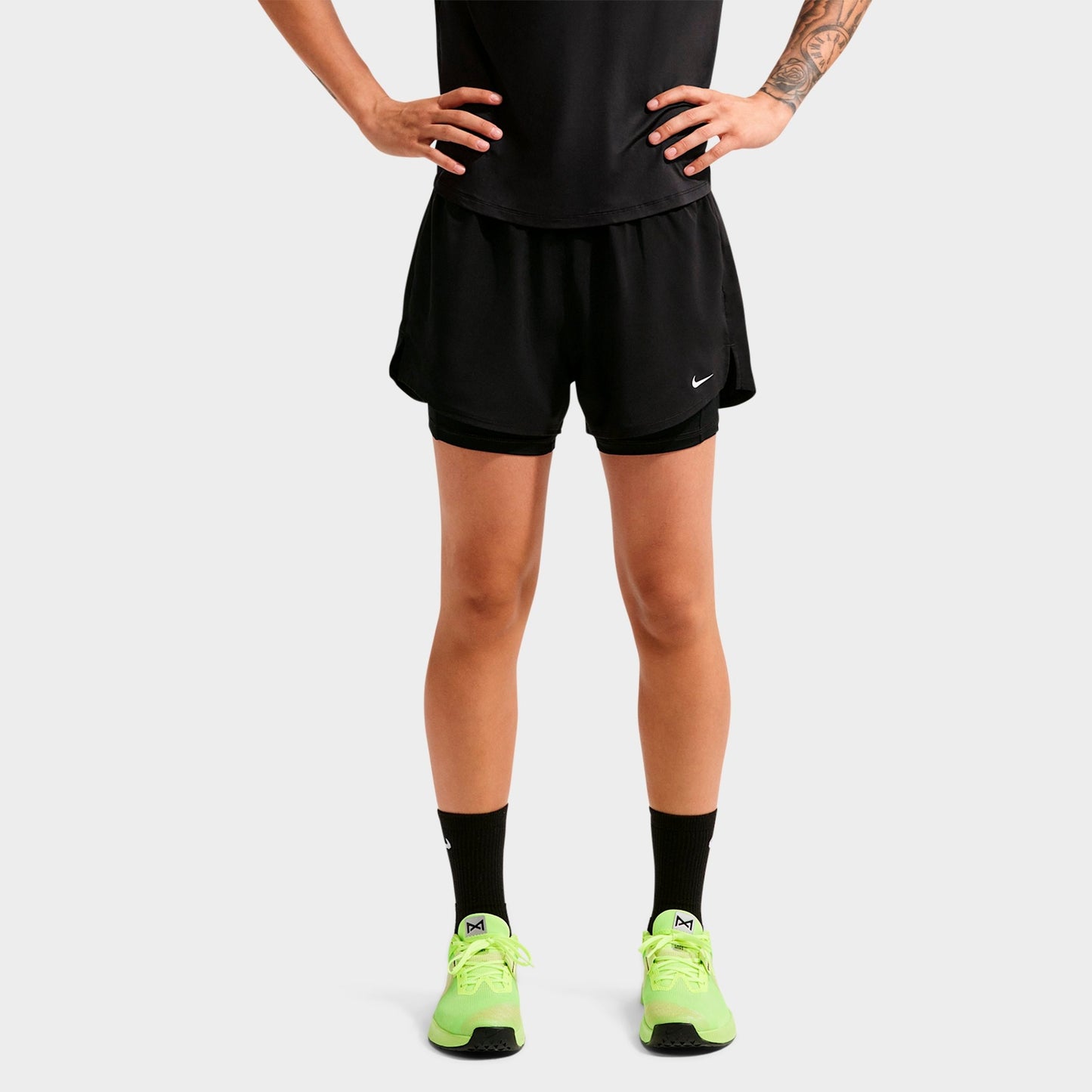 Women's Nike One Fitted Dri-FIT High-Waisted 3-Inch 2-in-1 Shorts - Black/White