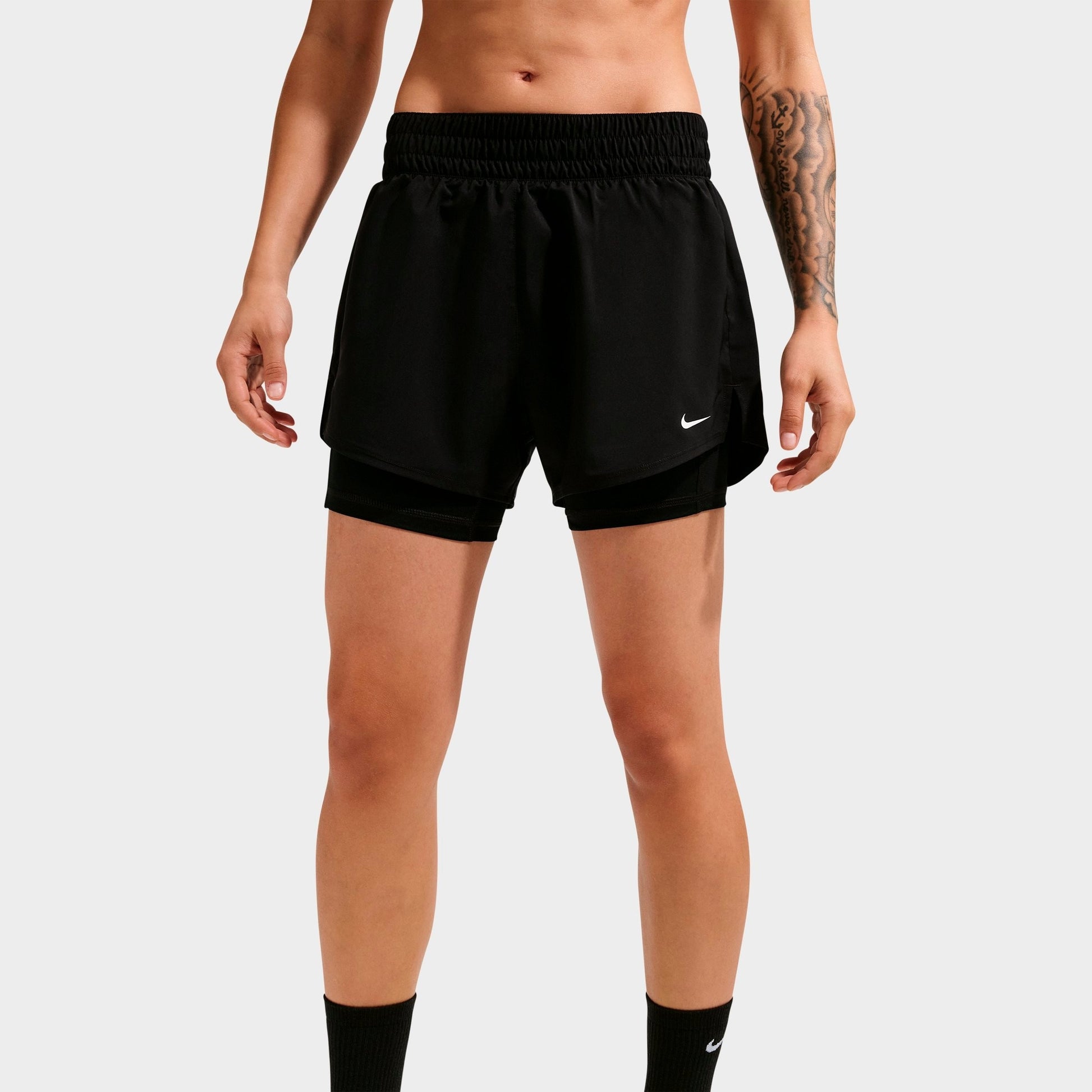 Women's Nike One Fitted Dri-FIT High-Waisted 3-Inch 2-in-1 Shorts - Black/White