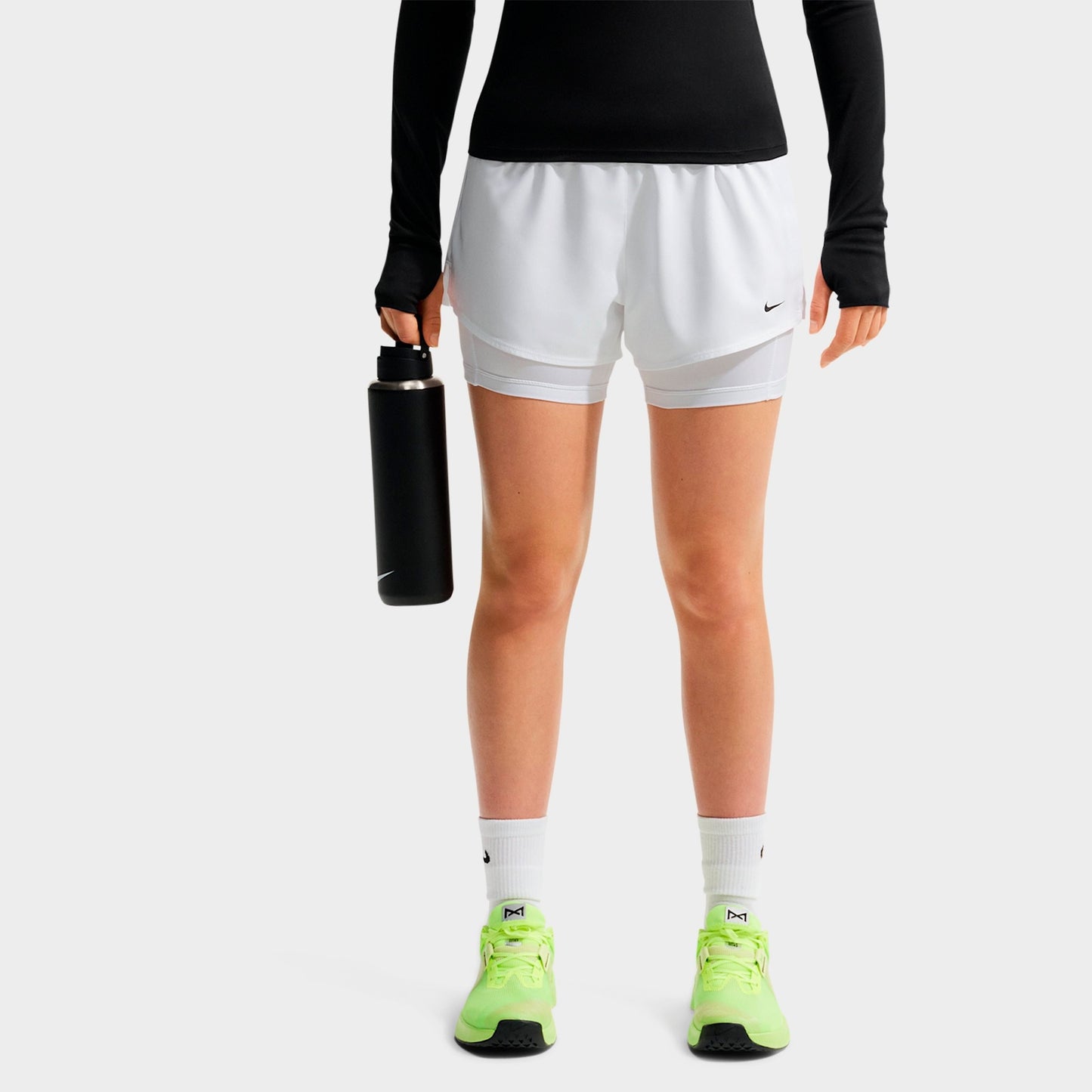 Women's Nike One Fitted Dri-FIT High-Waisted 3-Inch 2-in-1 Shorts - White/Black