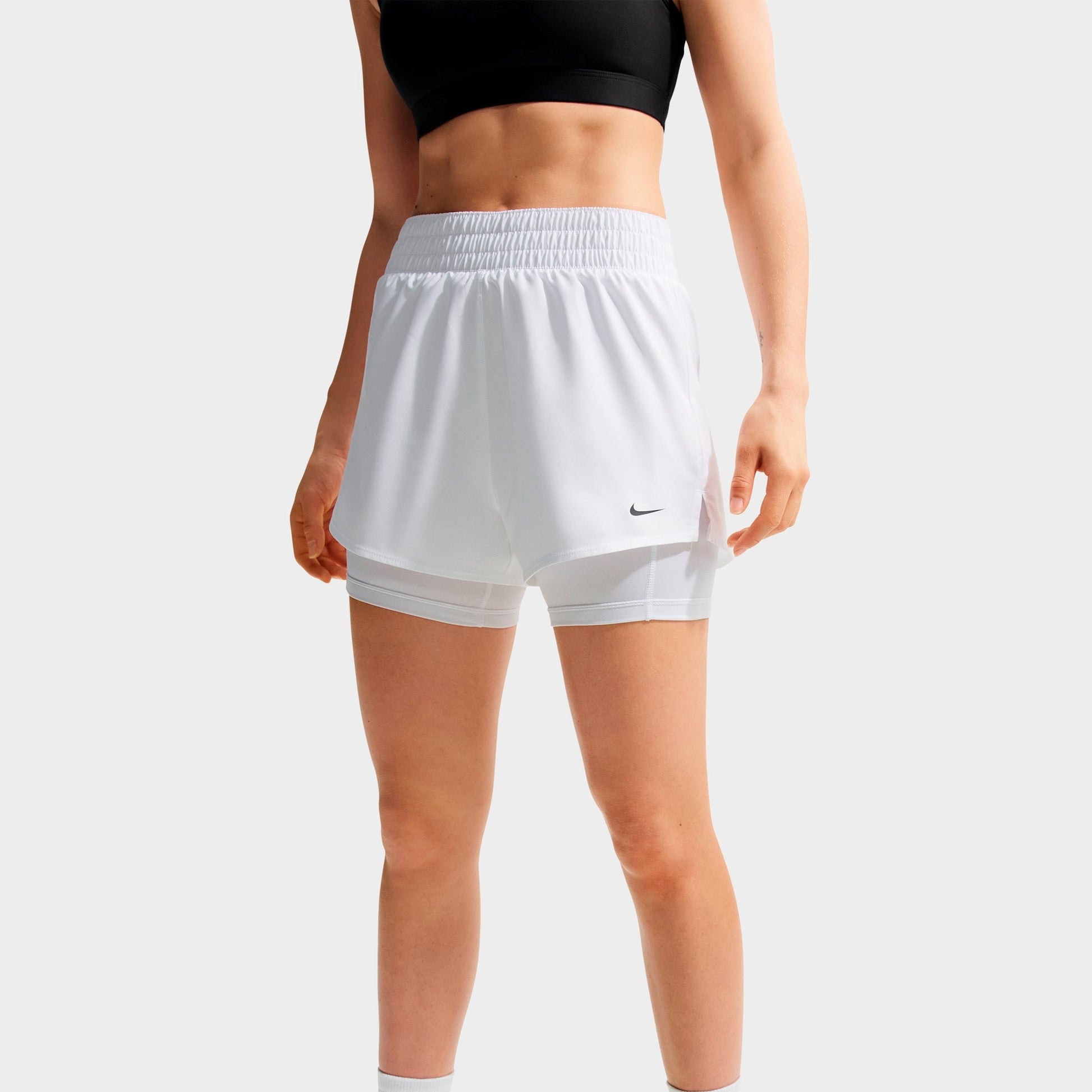 Women's Nike One Fitted Dri-FIT High-Waisted 3-Inch 2-in-1 Shorts - White/Black