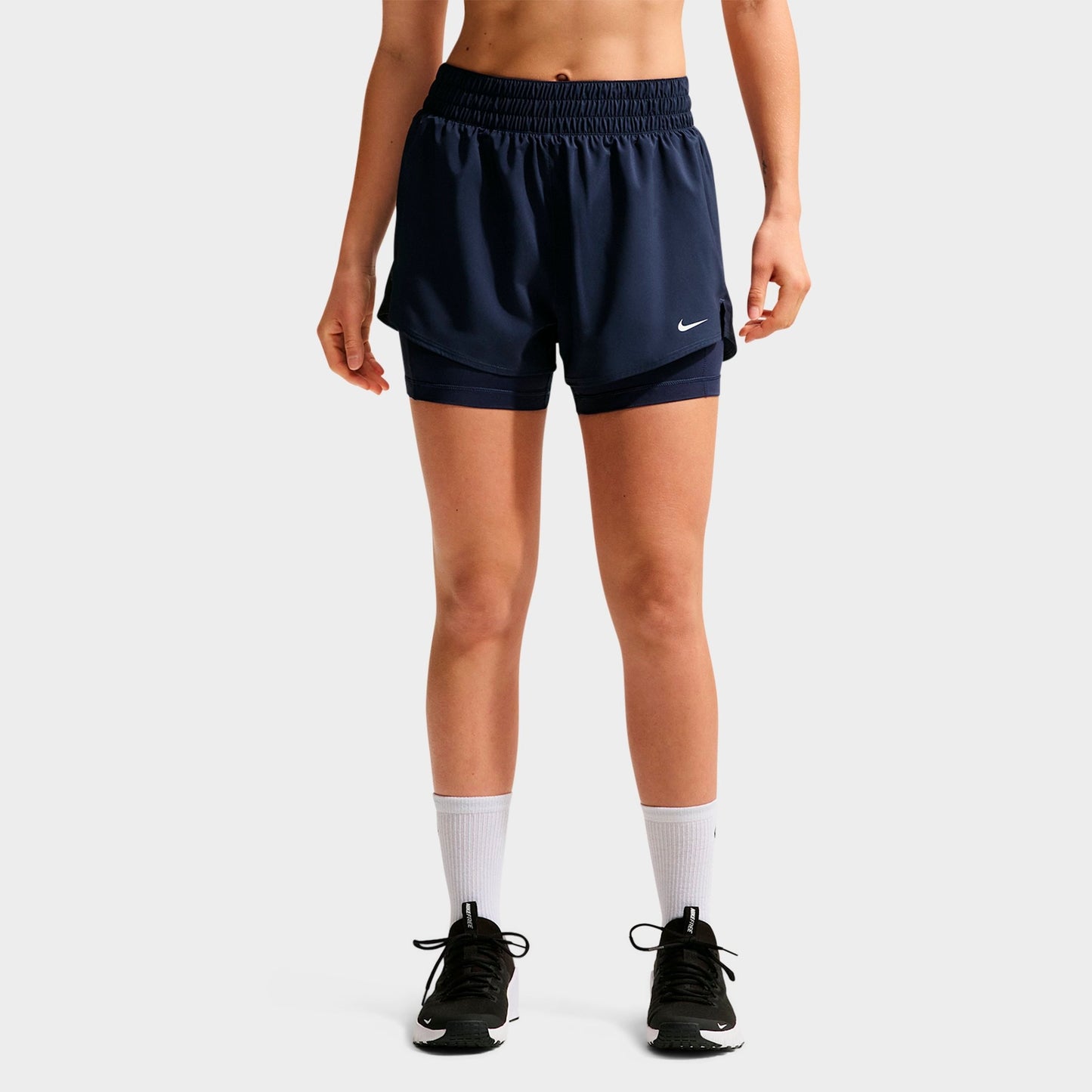 Women's Nike One Fitted Dri-FIT High-Waisted 3-Inch 2-in-1 Shorts - Midnight Navy/White