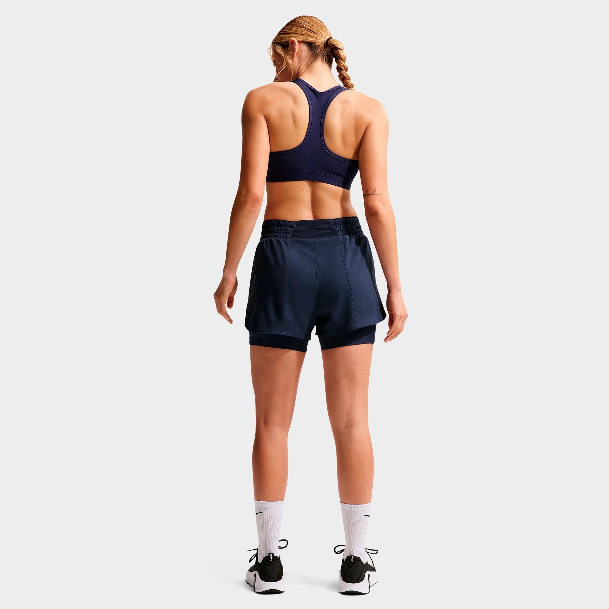 Women's Nike One Fitted Dri-FIT High-Waisted 3-Inch 2-in-1 Shorts - Midnight Navy/White