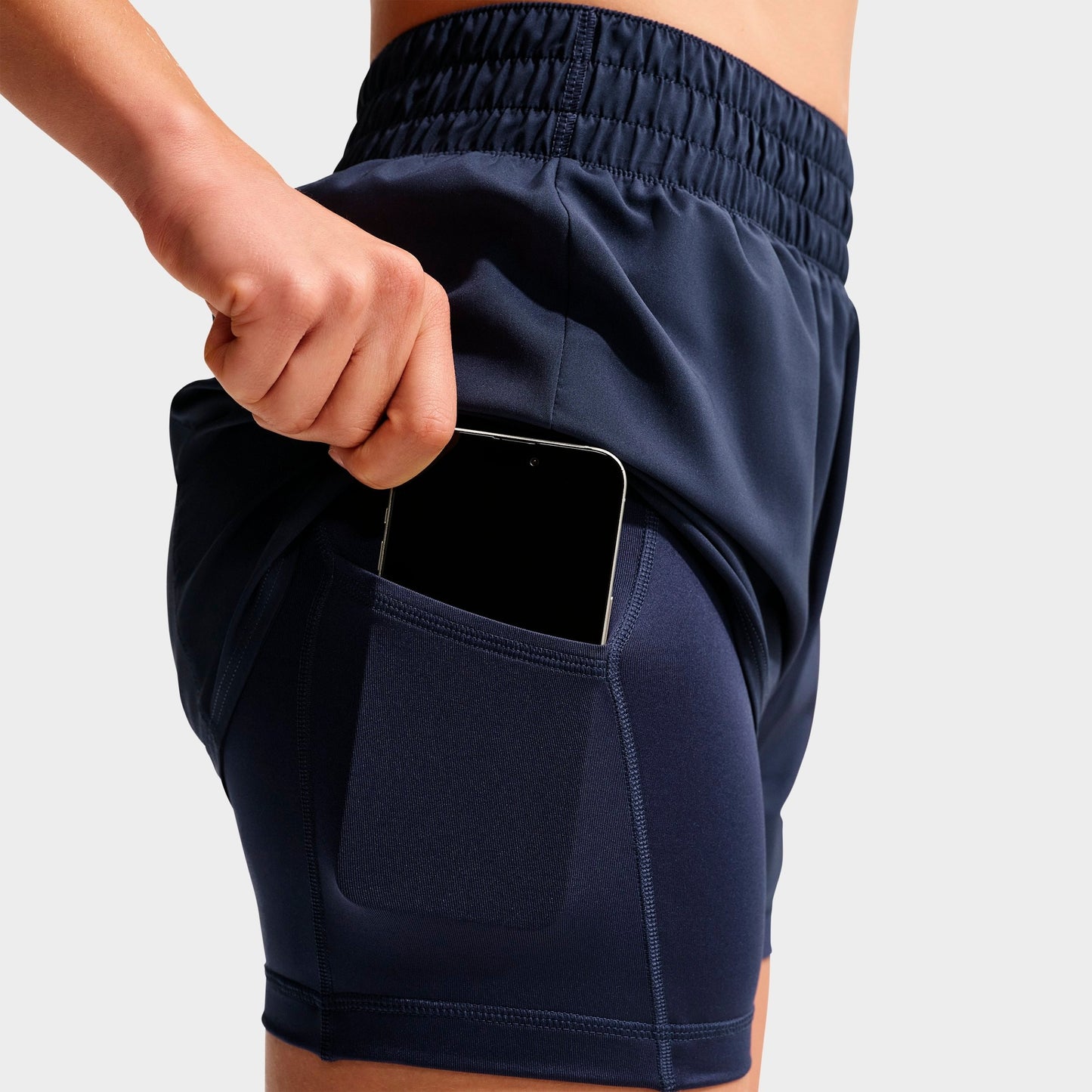Women's Nike One Fitted Dri-FIT High-Waisted 3-Inch 2-in-1 Shorts - Midnight Navy/White
