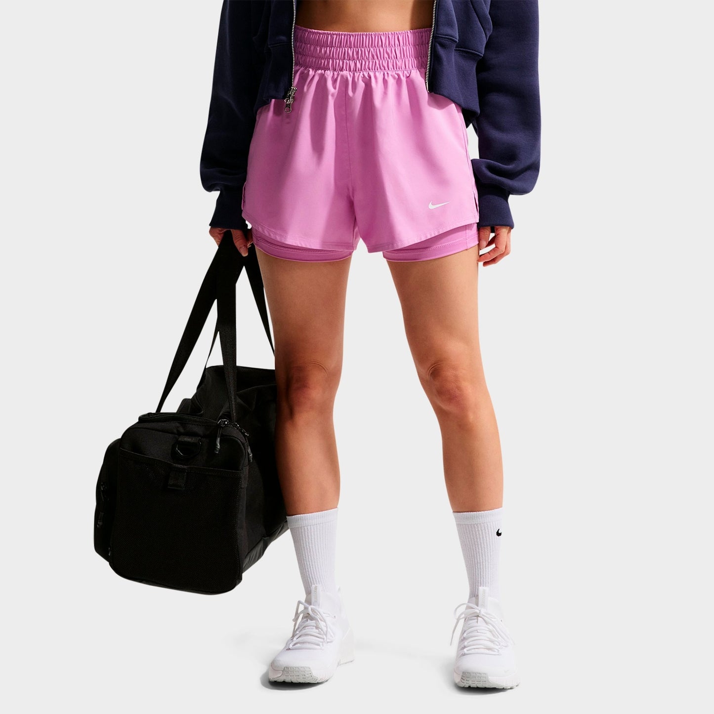 Women's Nike One Fitted Dri-FIT High-Waisted 3-Inch 2-in-1 Shorts - Light Magenta/White