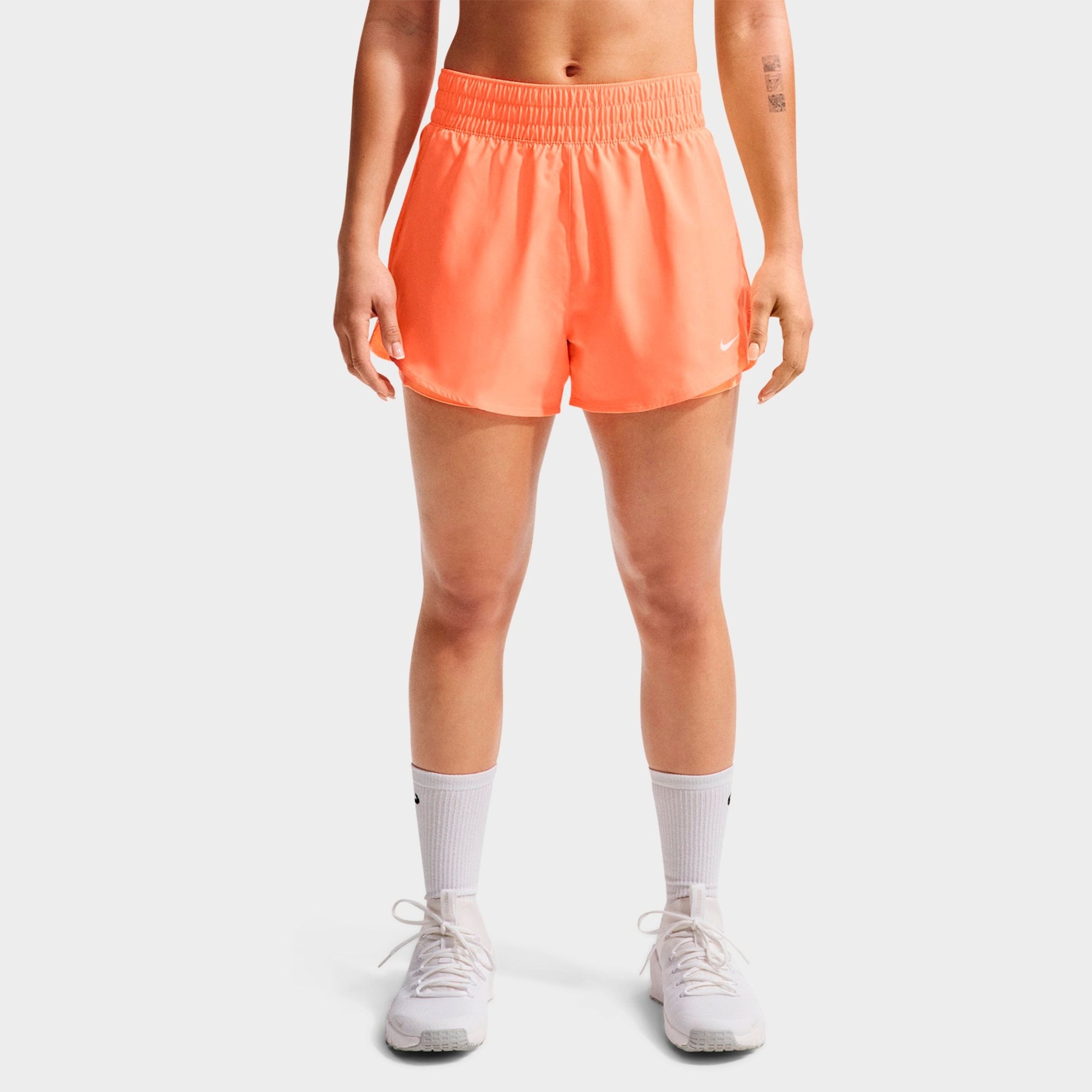 Women's Nike One Fitted Dri-FIT High-Waisted 3-Inch 2-in-1 Shorts - Orange Pulse/White