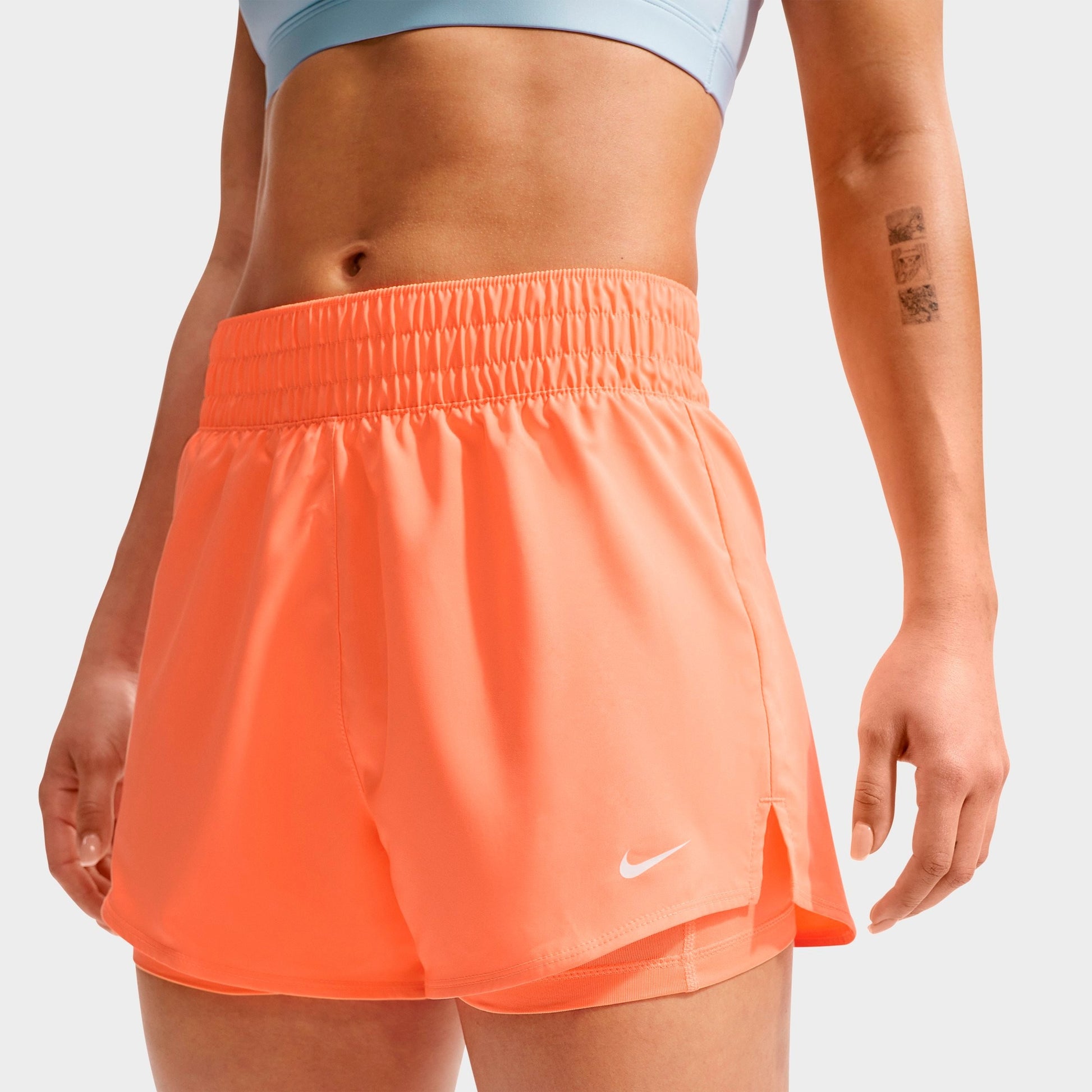 Women's Nike One Fitted Dri-FIT High-Waisted 3-Inch 2-in-1 Shorts - Orange Pulse/White