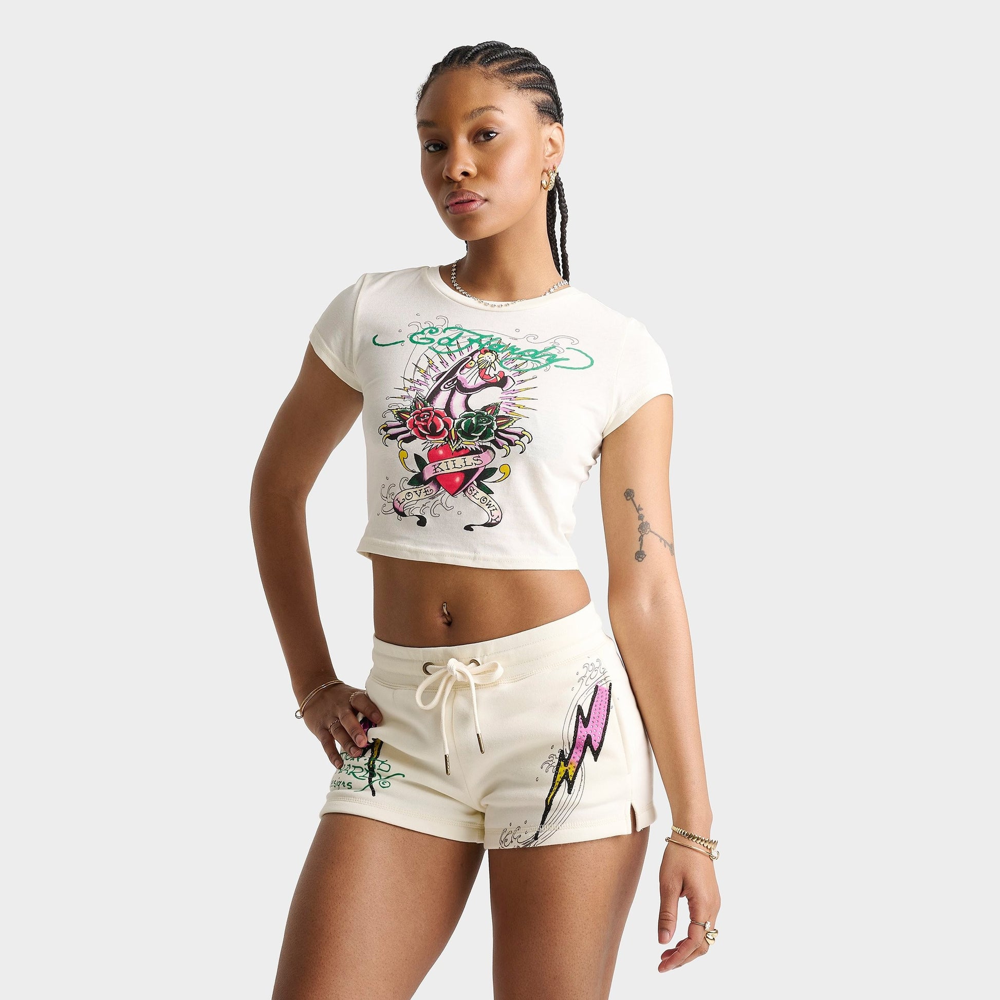 Women's Ed Hardy Pink Panther Baby T-Shirt - Ivory