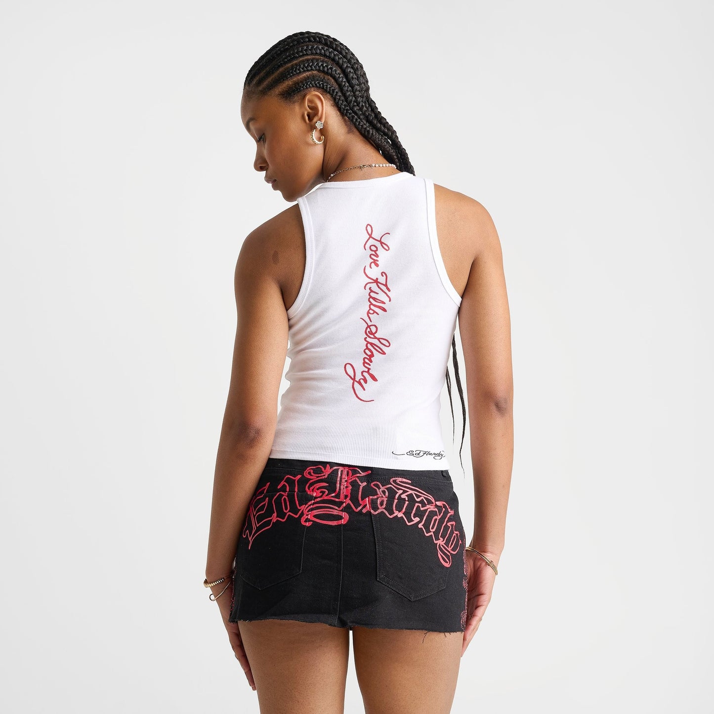 Women's Ed Hardy Cross Heart Rhinestone Tank - White