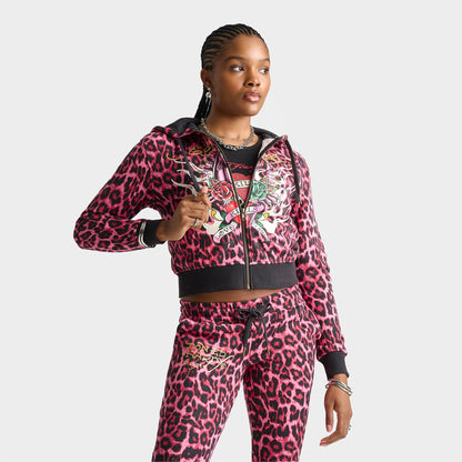 Women's Ed Hardy Pink Panther Leopard Relaxed Full-Zip Hoodie - Pink Leopard