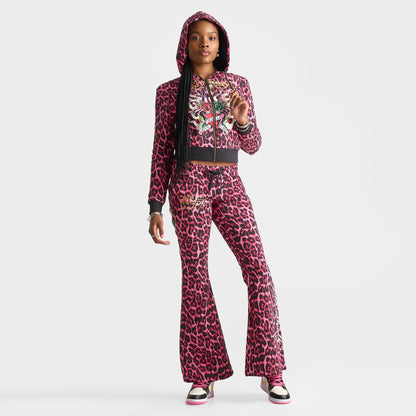 Women's Ed Hardy Pink Panther Leopard Relaxed Full-Zip Hoodie - Pink Leopard