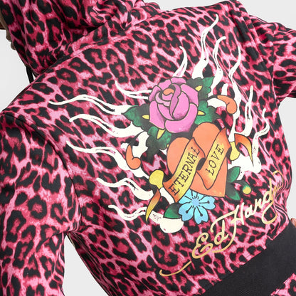 Women's Ed Hardy Pink Panther Leopard Relaxed Full-Zip Hoodie - Pink Leopard