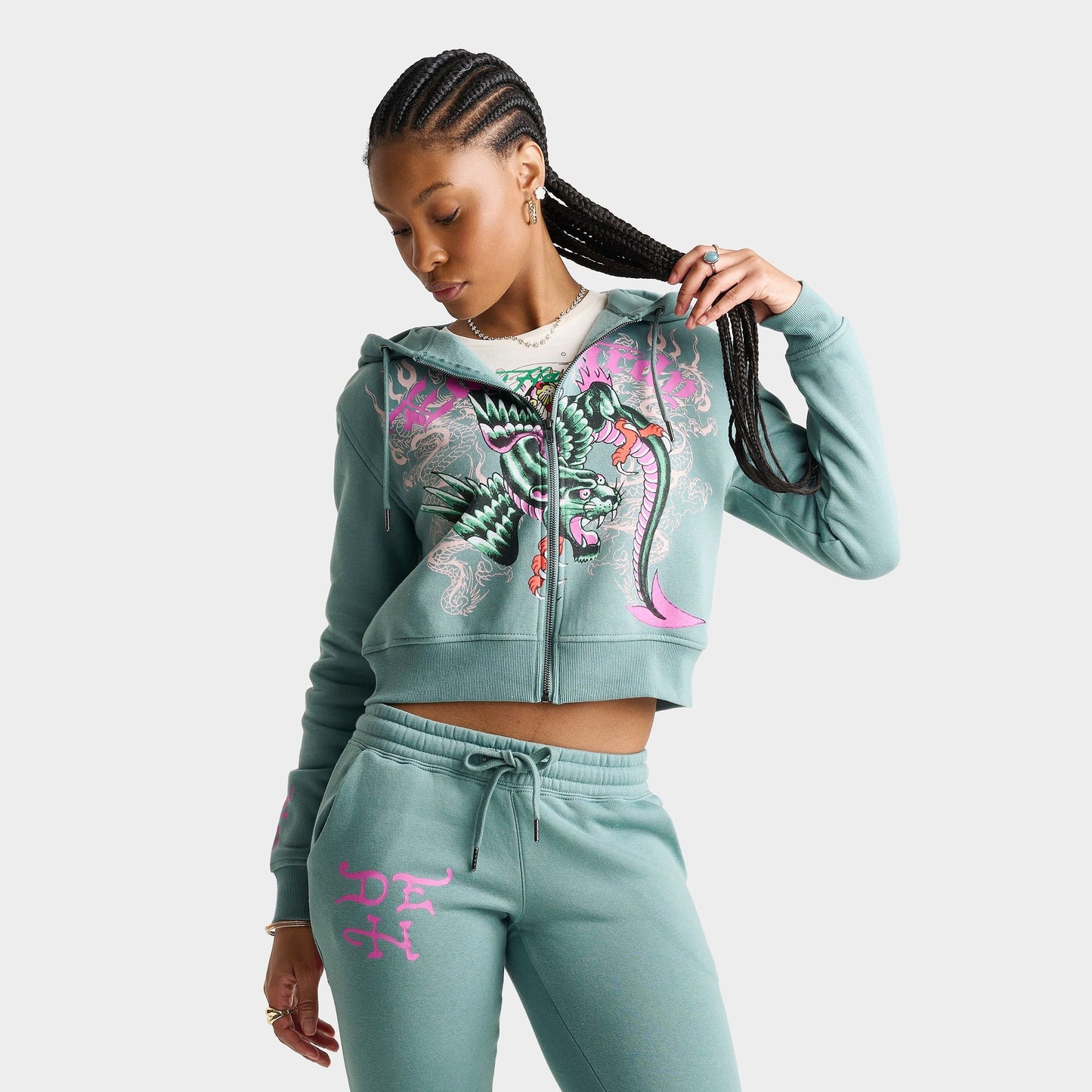 Women's Ed Hardy Wings Fleece Full-Zip Hoodie - Seafoam