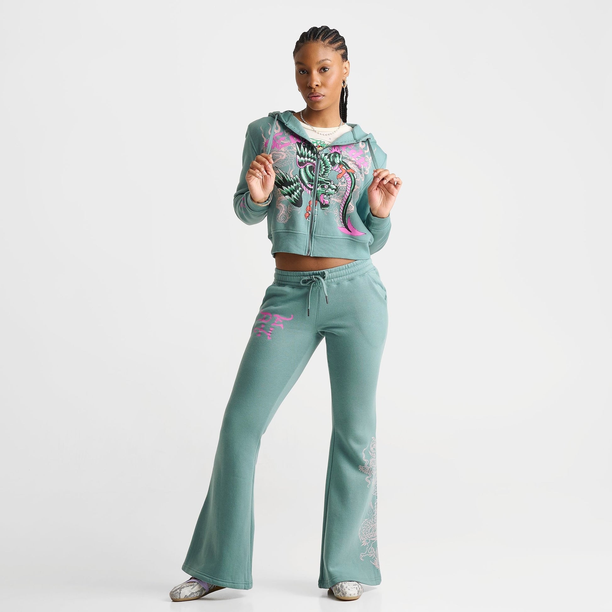 Women's Ed Hardy Wings Fleece Full-Zip Hoodie - Seafoam