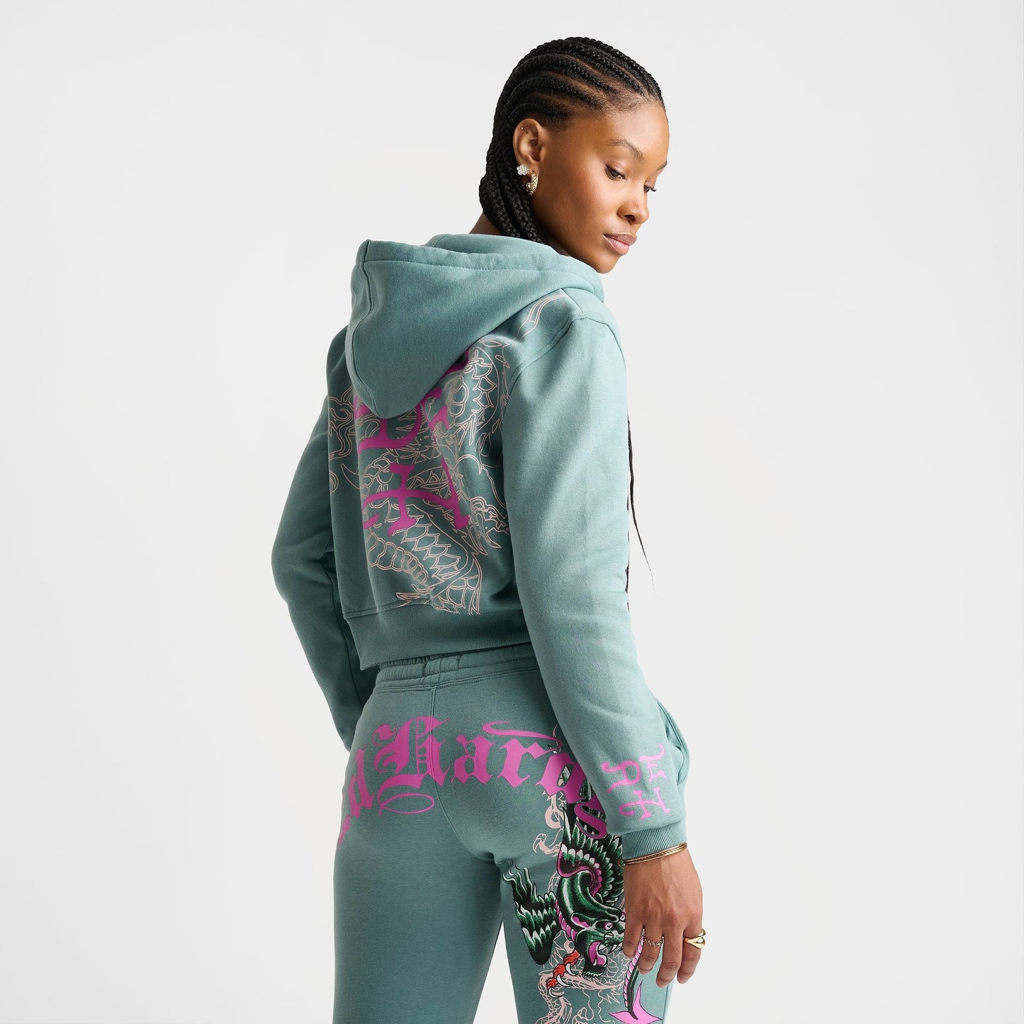 Women's Ed Hardy Wings Fleece Full-Zip Hoodie - Seafoam