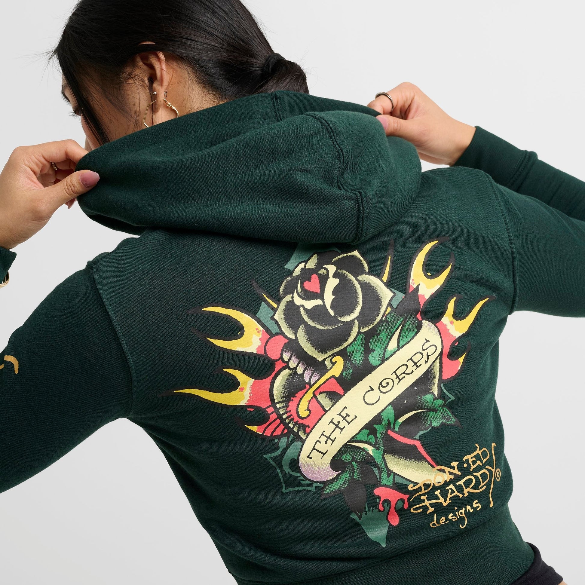 Women's Ed Hardy Sacred Heart Fleece Full-Zip Hoodie - Hunter