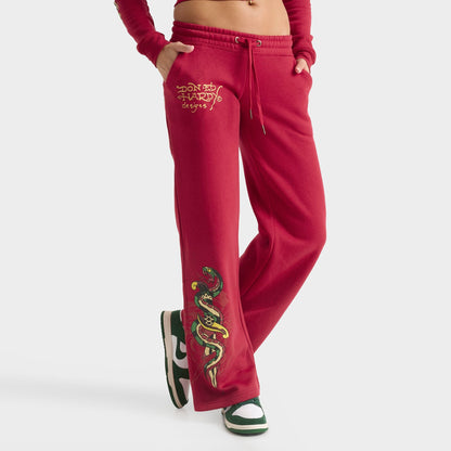 Women's Ed Hardy Eagle Fleece Jogger Pants - Deep Red