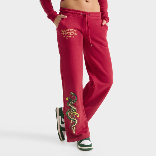 Women's Ed Hardy Eagle Fleece Jogger Pants - Deep Red