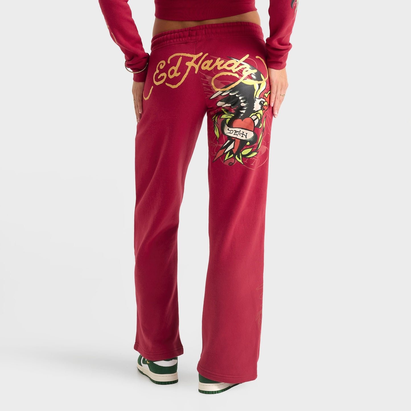 Women's Ed Hardy Eagle Fleece Jogger Pants - Deep Red