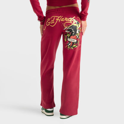 Women's Ed Hardy Eagle Fleece Jogger Pants - Deep Red