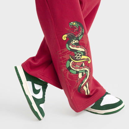 Women's Ed Hardy Eagle Fleece Jogger Pants - Deep Red