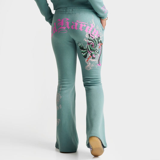 Women's Ed Hardy Wings Bootcut Fleece Pants - Seafoam