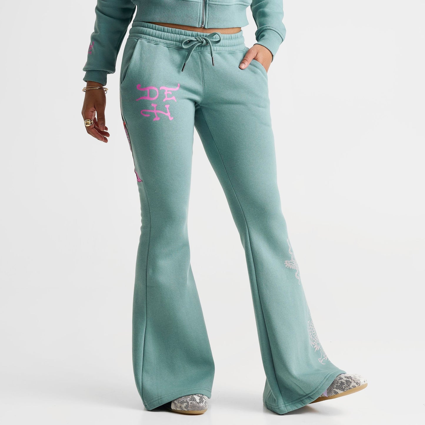 Women's Ed Hardy Wings Bootcut Fleece Pants - Seafoam