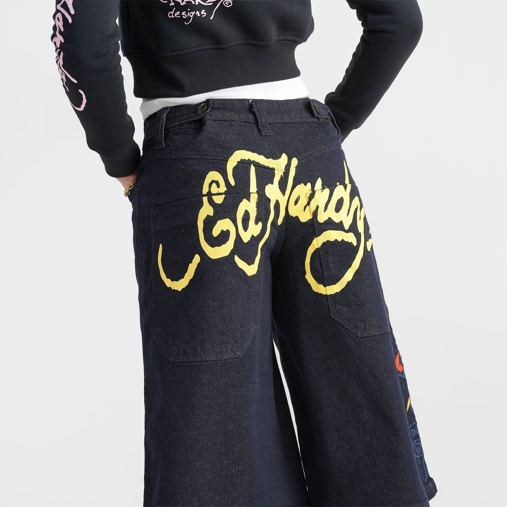 Women's Ed Hardy Eternal Love Long Denim Jorts - Raw Wash