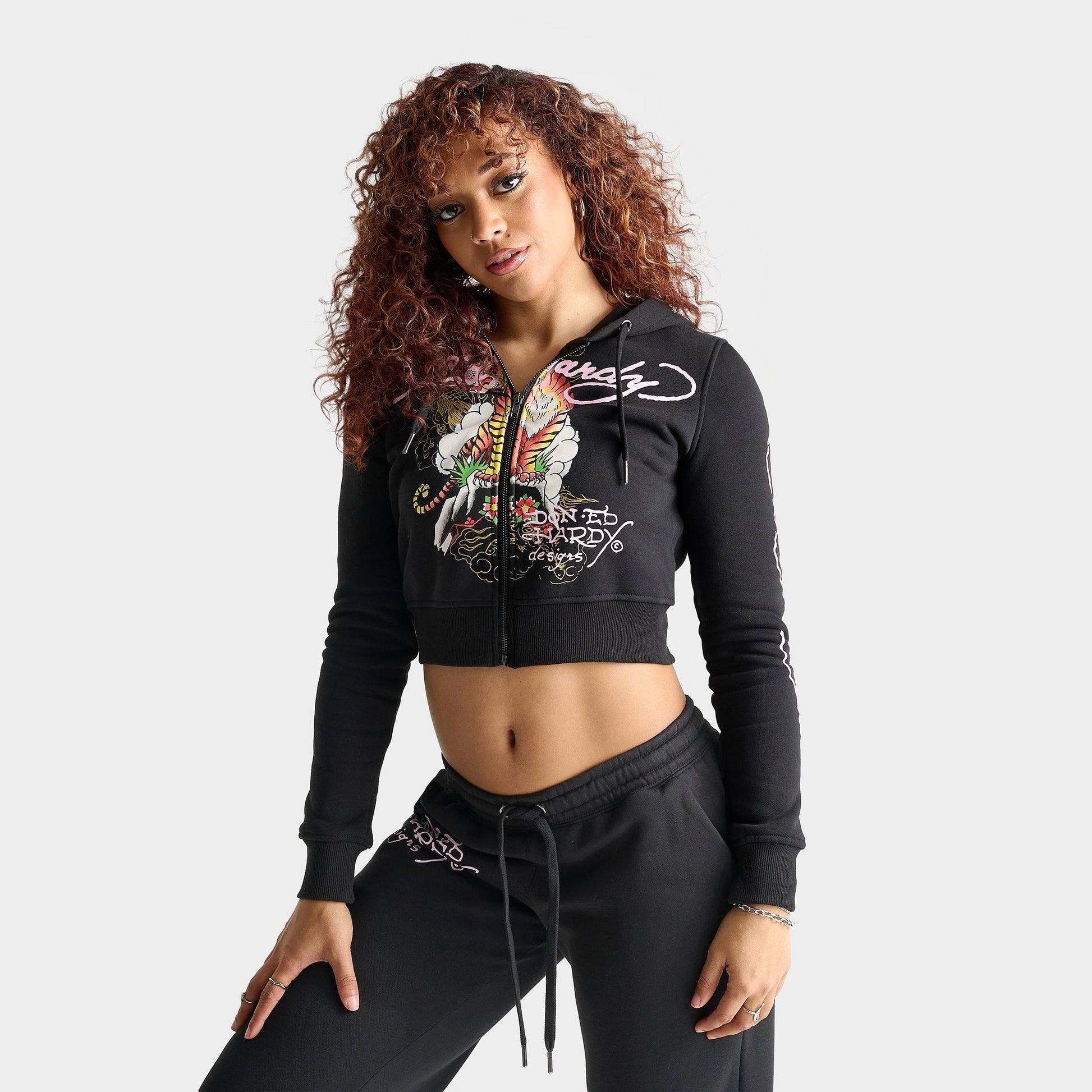 Women's Ed Hardy Mountain Tiger Fleece Full-Zip Hoodie - Black
