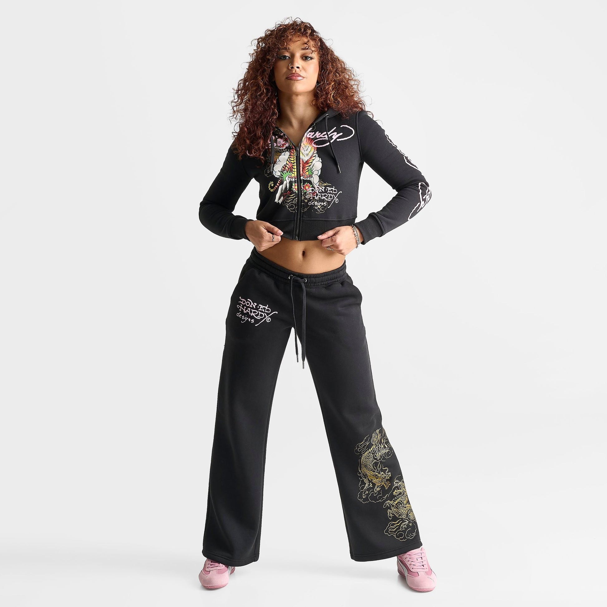 Women's Ed Hardy Mountain Tiger Fleece Full-Zip Hoodie - Black