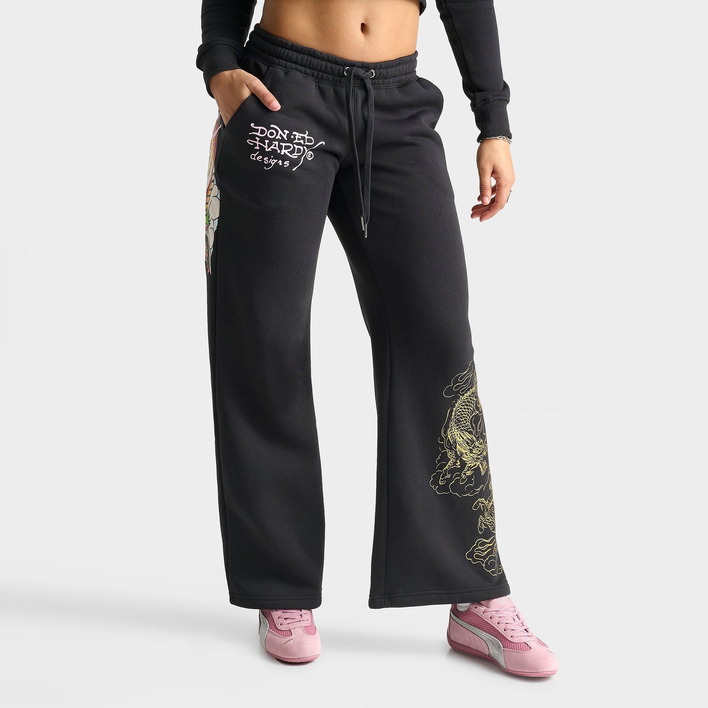Women's Ed Hardy Mountain Tiger Fleece Jogger Pants - Black