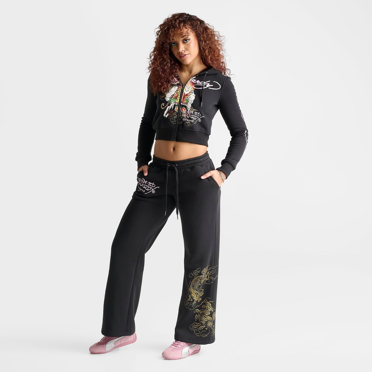 Women's Ed Hardy Mountain Tiger Fleece Jogger Pants - Black