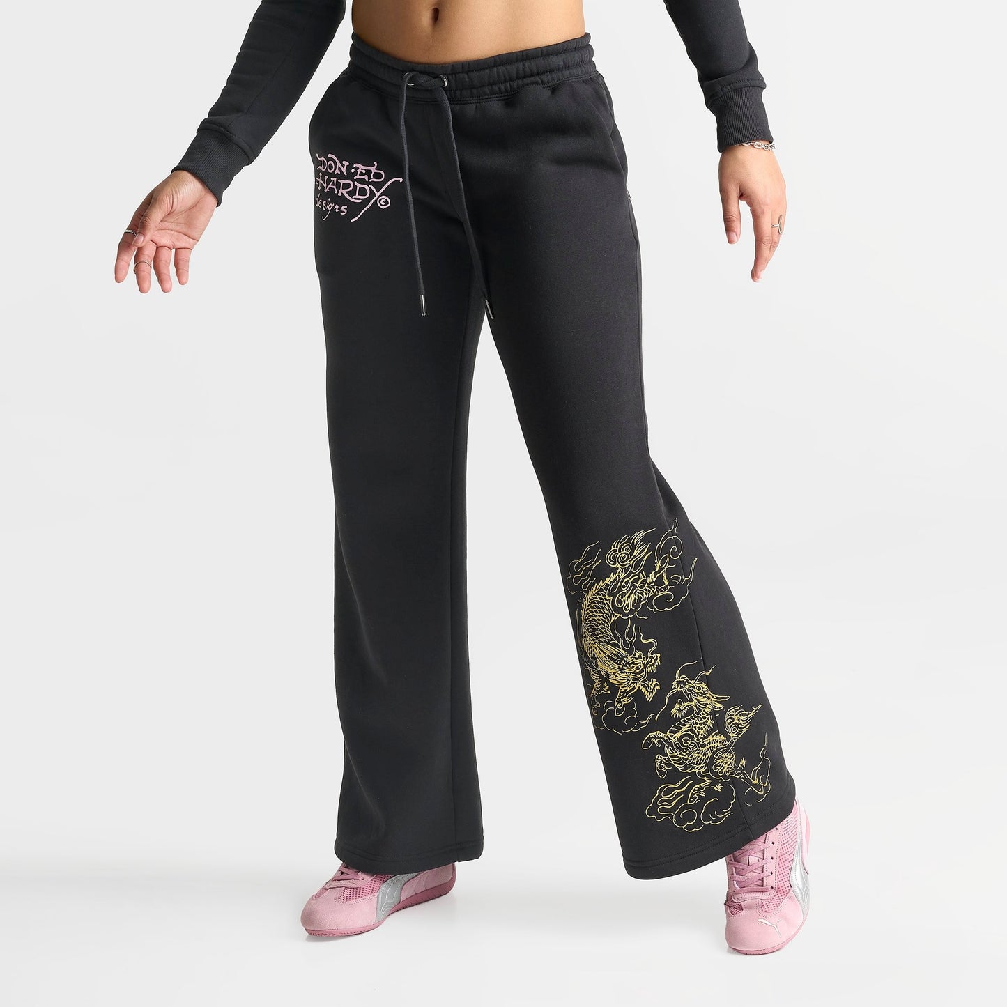 Women's Ed Hardy Mountain Tiger Fleece Jogger Pants - Black