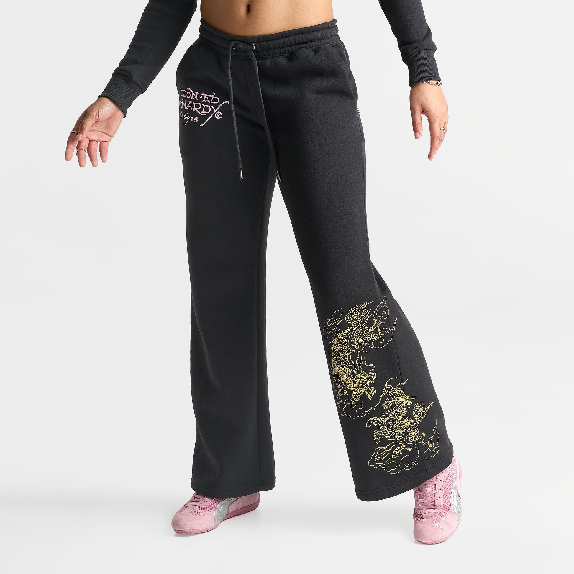 Women's Ed Hardy Mountain Tiger Fleece Jogger Pants - Black