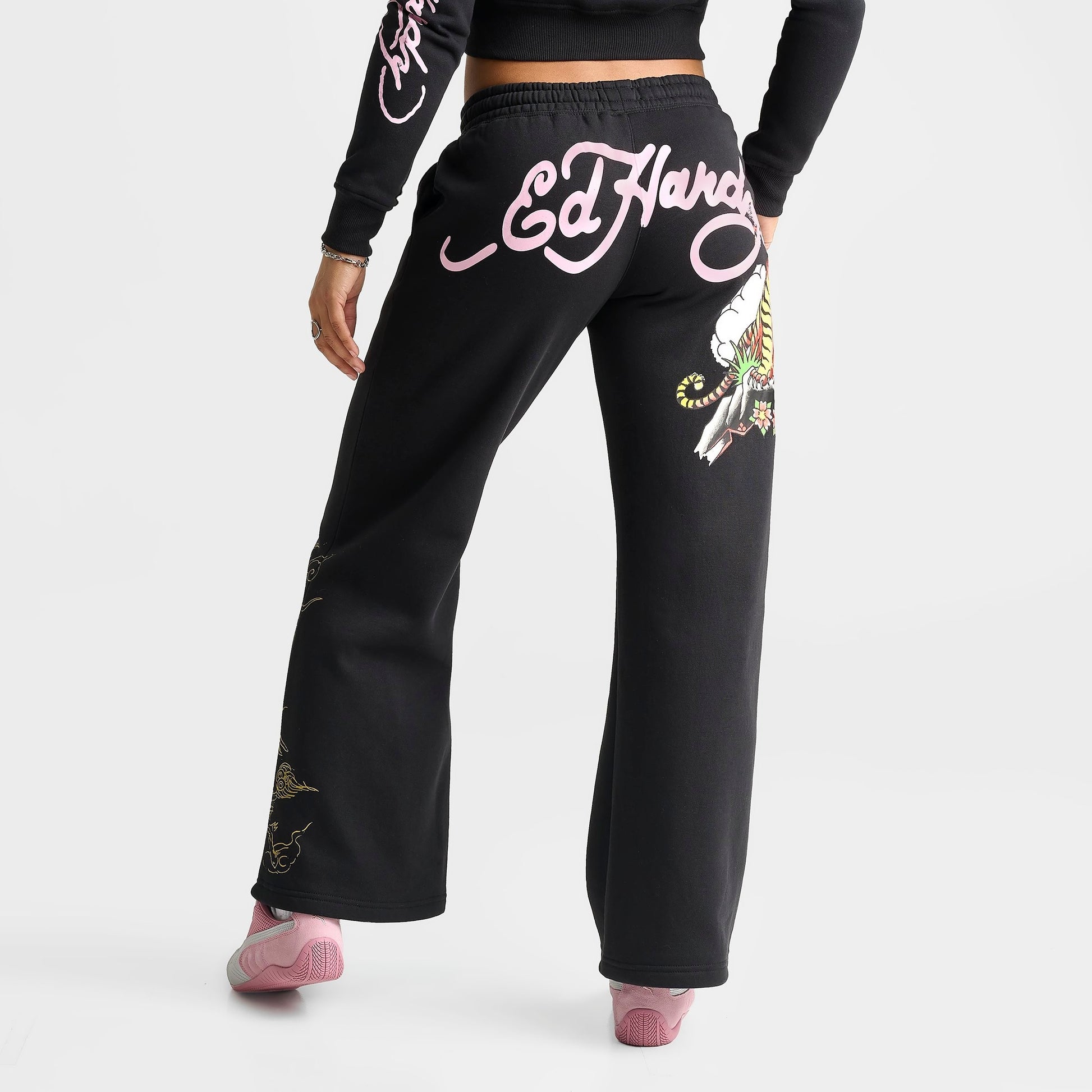 Women's Ed Hardy Mountain Tiger Fleece Jogger Pants - Black