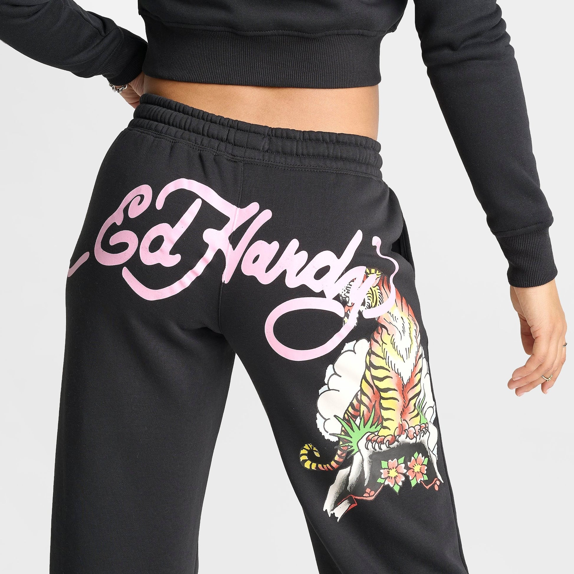 Women's Ed Hardy Mountain Tiger Fleece Jogger Pants - Black