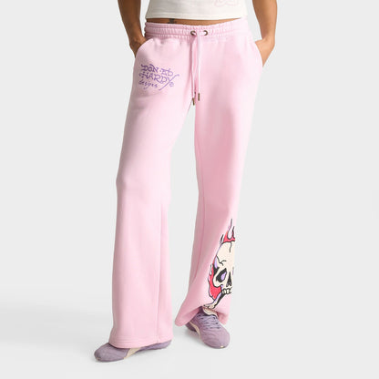 Women's Ed Hardy Leopard Fleece Jogger Pants - Pink Ballerina