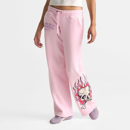 Women's Ed Hardy Leopard Fleece Jogger Pants - Pink Ballerina