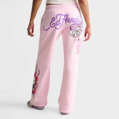 Women's Ed Hardy Leopard Fleece Jogger Pants - Pink Ballerina