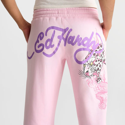 Women's Ed Hardy Leopard Fleece Jogger Pants - Pink Ballerina
