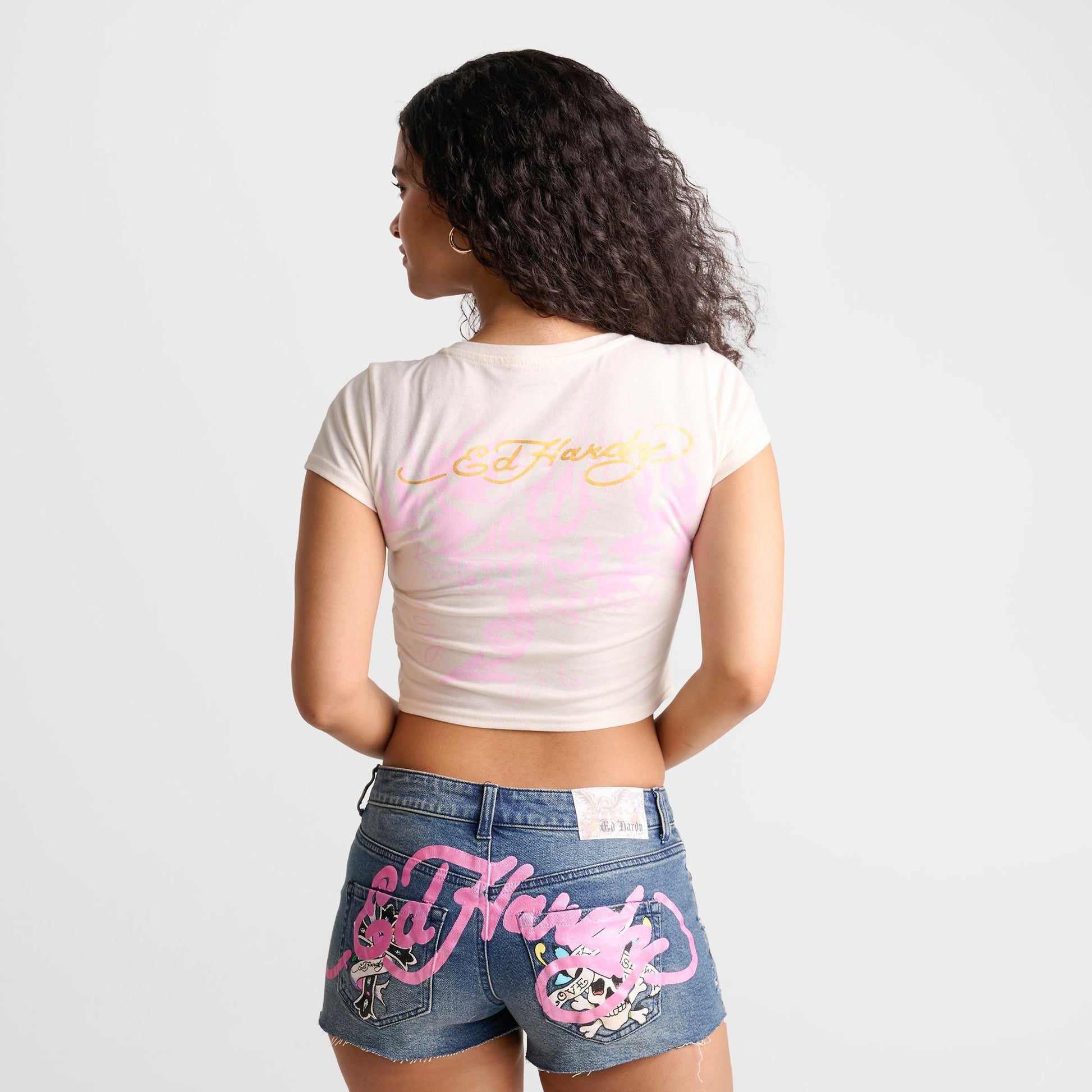 Women's Ed Hardy Leopard Panther Baby T-Shirt - Ivory