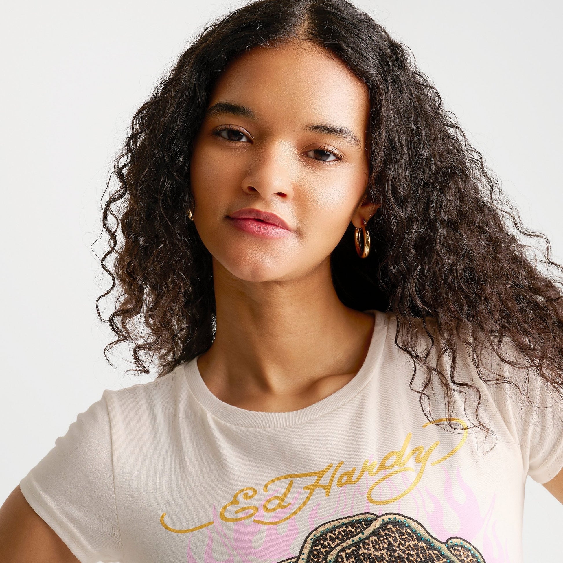 Women's Ed Hardy Leopard Panther Baby T-Shirt - Ivory