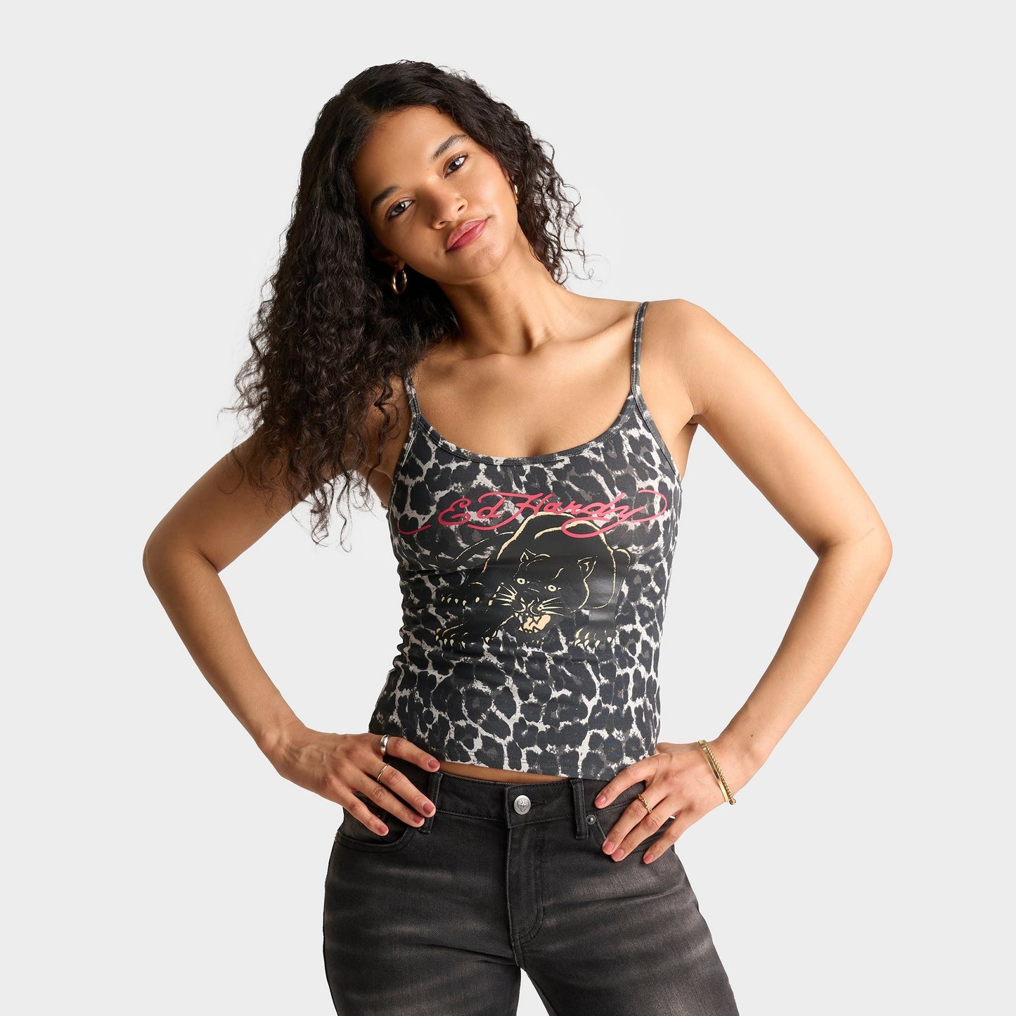 Women's Ed Hardy Panther Cami Tank Top - Black Leopard