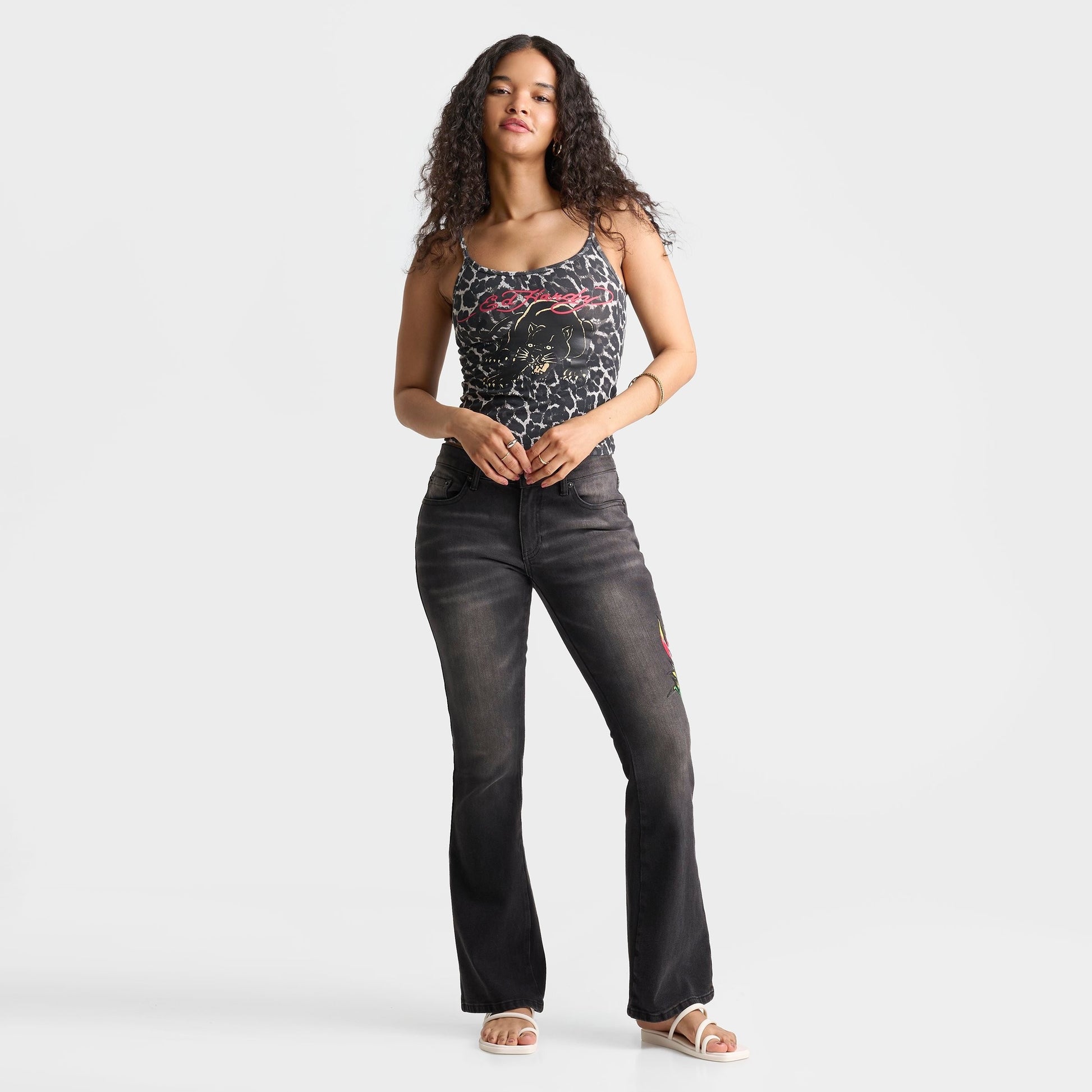 Women's Ed Hardy Panther Cami Tank Top - Black Leopard
